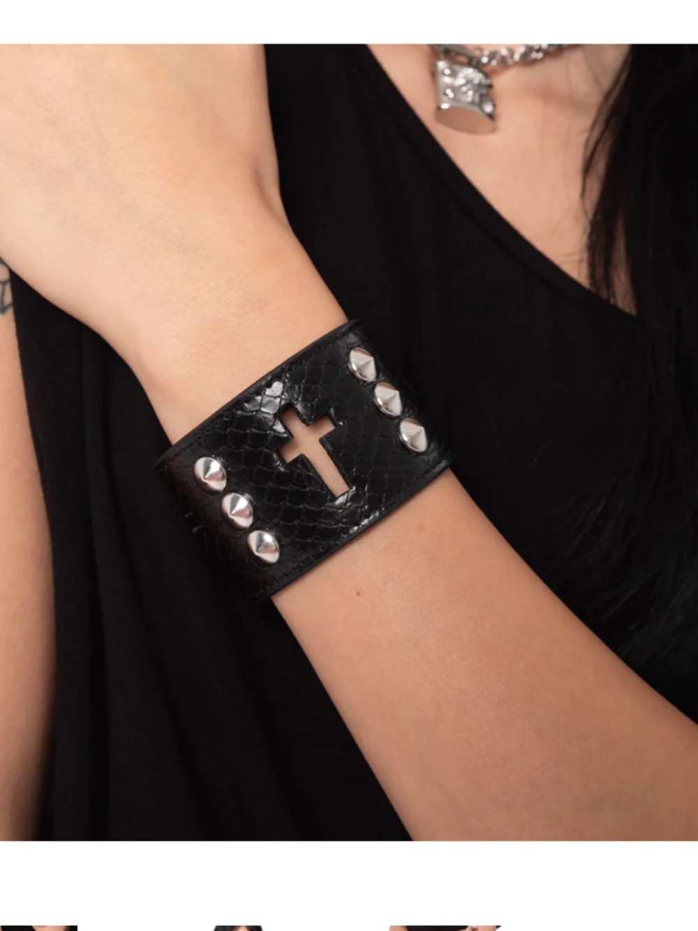 Black Studded Cross Cutout Cuff Bracelet